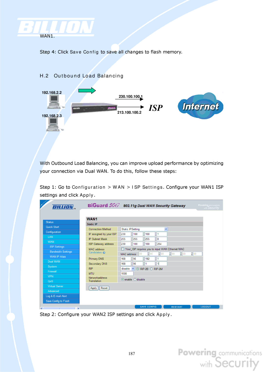 Billion Electric Company BiGuard 50G user manual Isp 