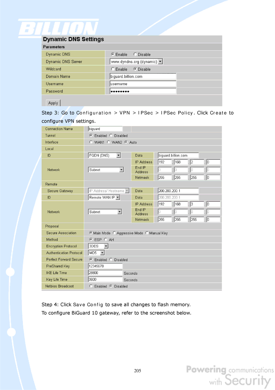 Billion Electric Company BiGuard 50G user manual 205 