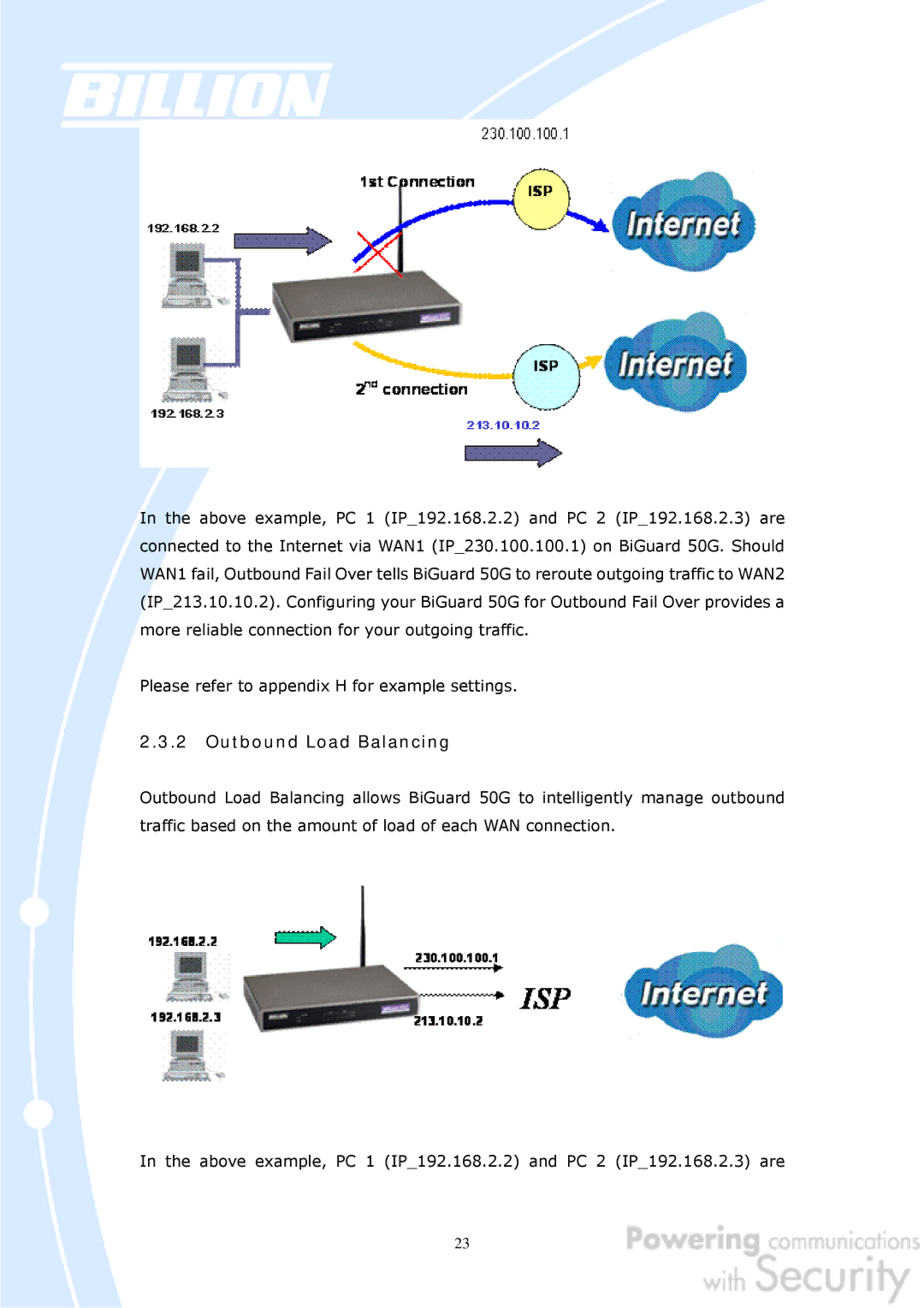 Billion Electric Company BiGuard 50G user manual Outbound Load Balancing 