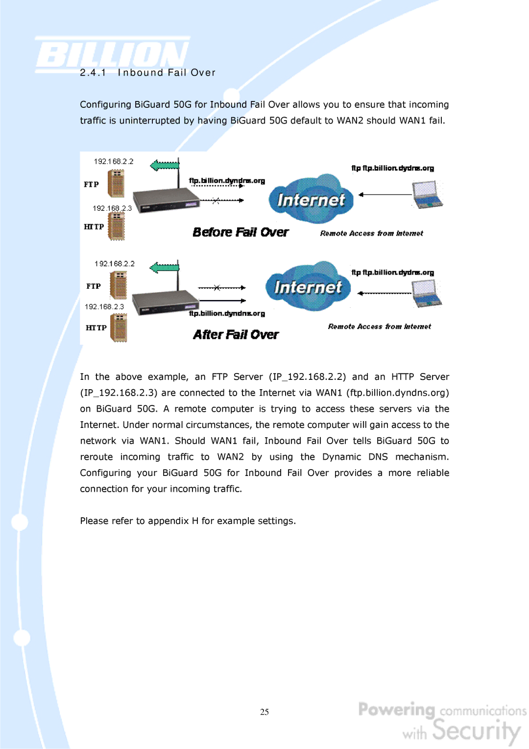 Billion Electric Company BiGuard 50G user manual Inbound Fail Over 