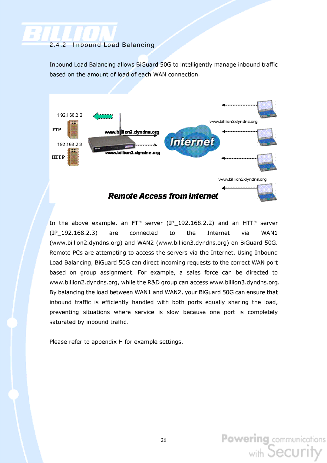 Billion Electric Company BiGuard 50G user manual Inbound Load Balancing 