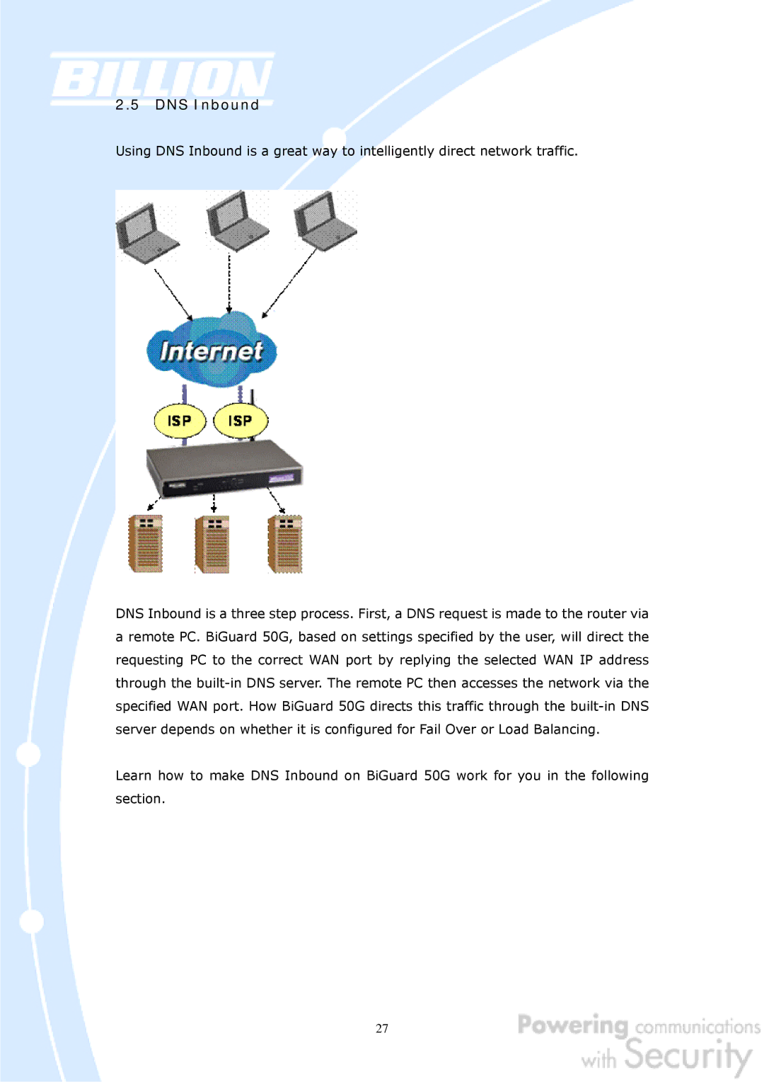 Billion Electric Company BiGuard 50G user manual DNS Inbound 