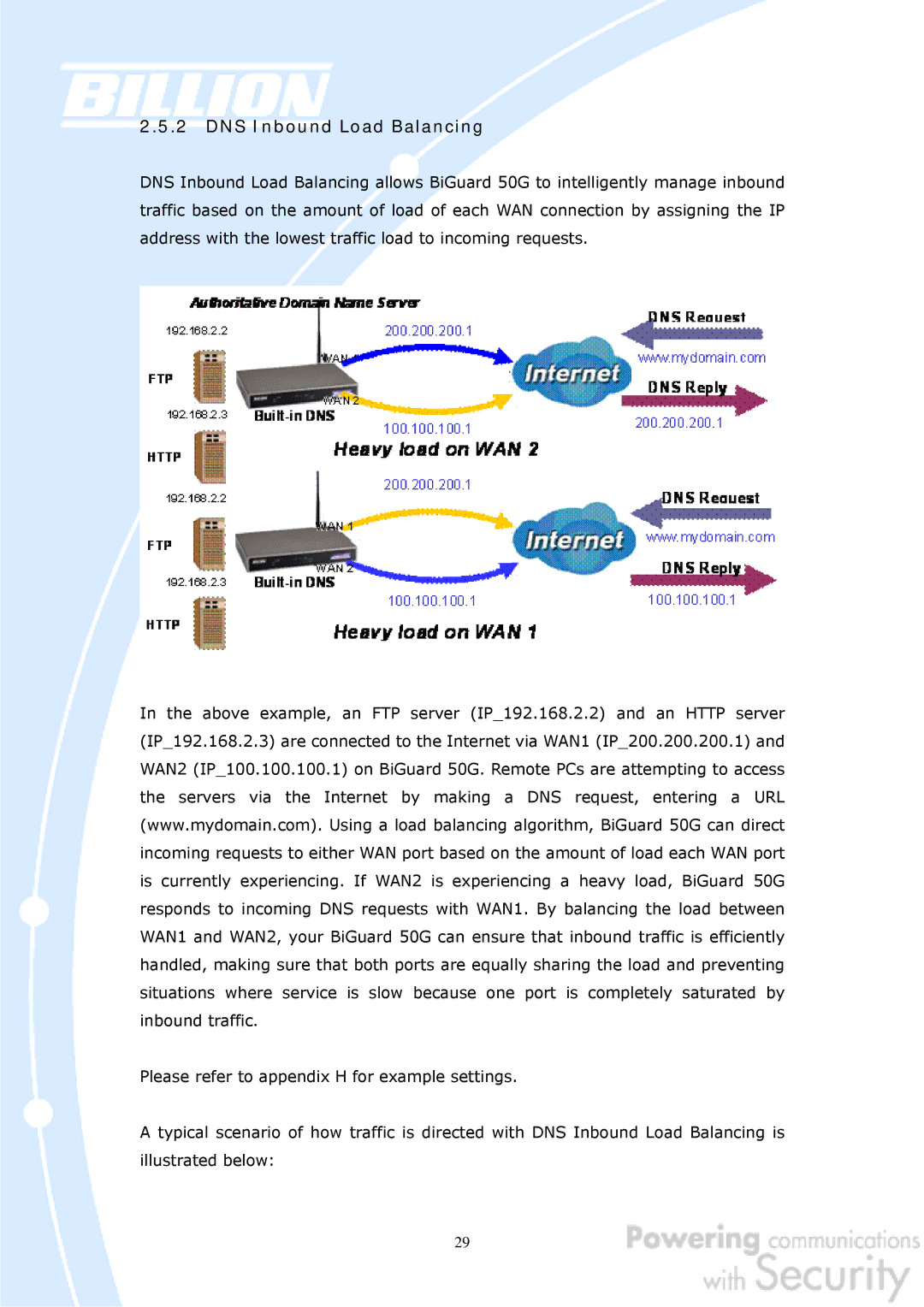 Billion Electric Company BiGuard 50G user manual DNS Inbound Load Balancing 