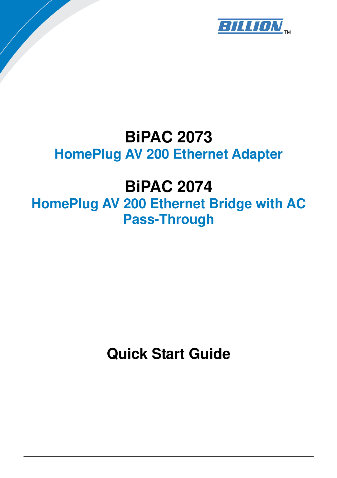 Billion Electric Company BiPAC 2073 quick start 