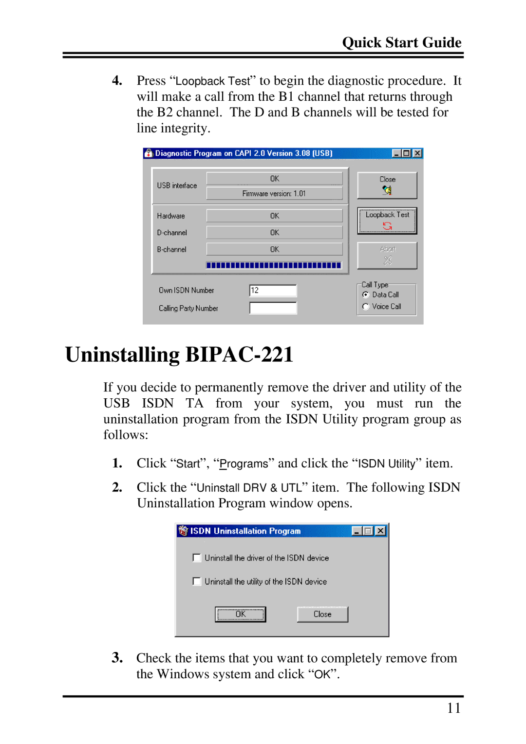 Billion Electric Company quick start Uninstalling BIPAC-221 