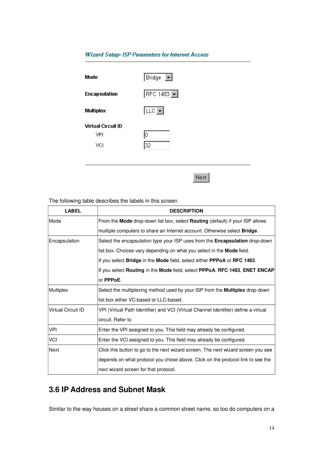 Billion Electric Company BIPAC-5100S user manual IP Address and Subnet Mask, Or PPPoE 