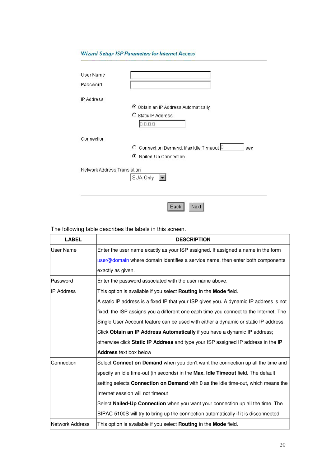 Billion Electric Company BIPAC-5100S user manual Exactly as given 