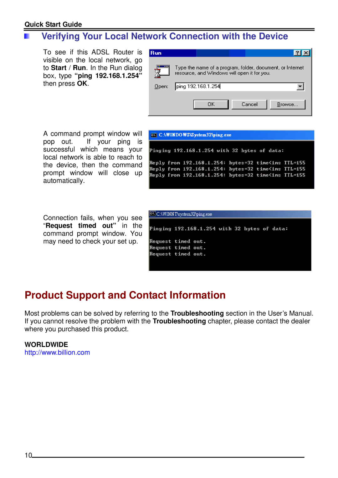 Billion Electric Company BIPAC-5100S quick start Product Support and Contact Information 