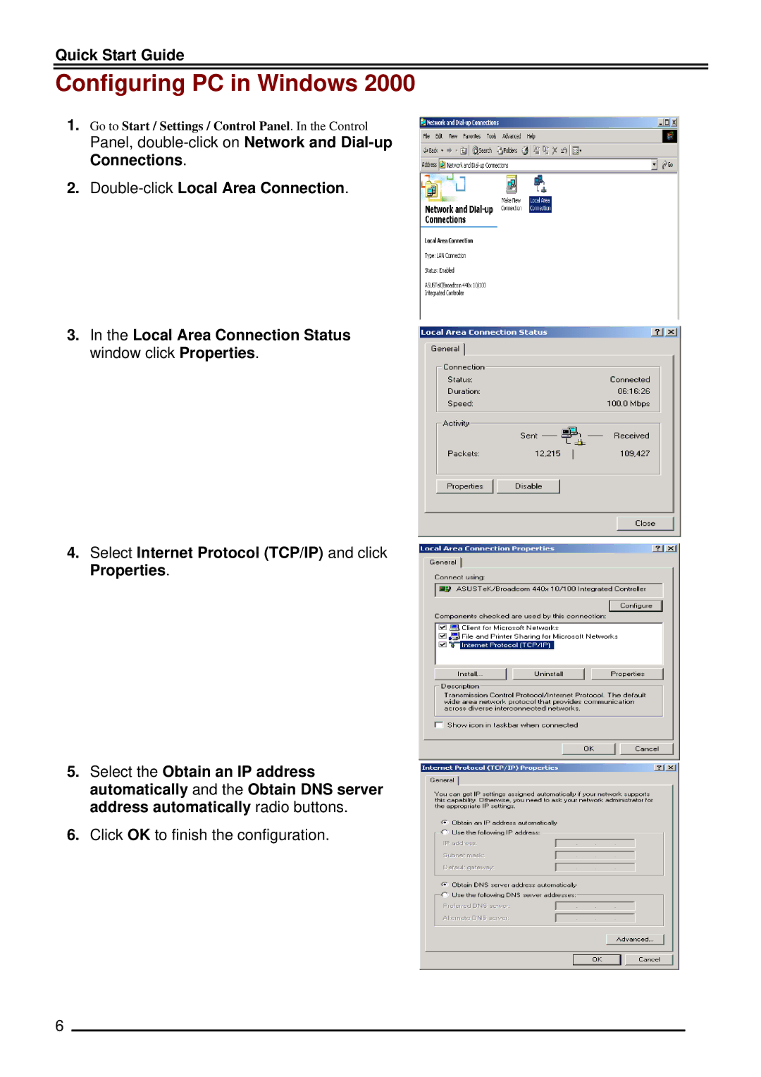 Billion Electric Company BIPAC-5100S quick start Configuring PC in Windows 