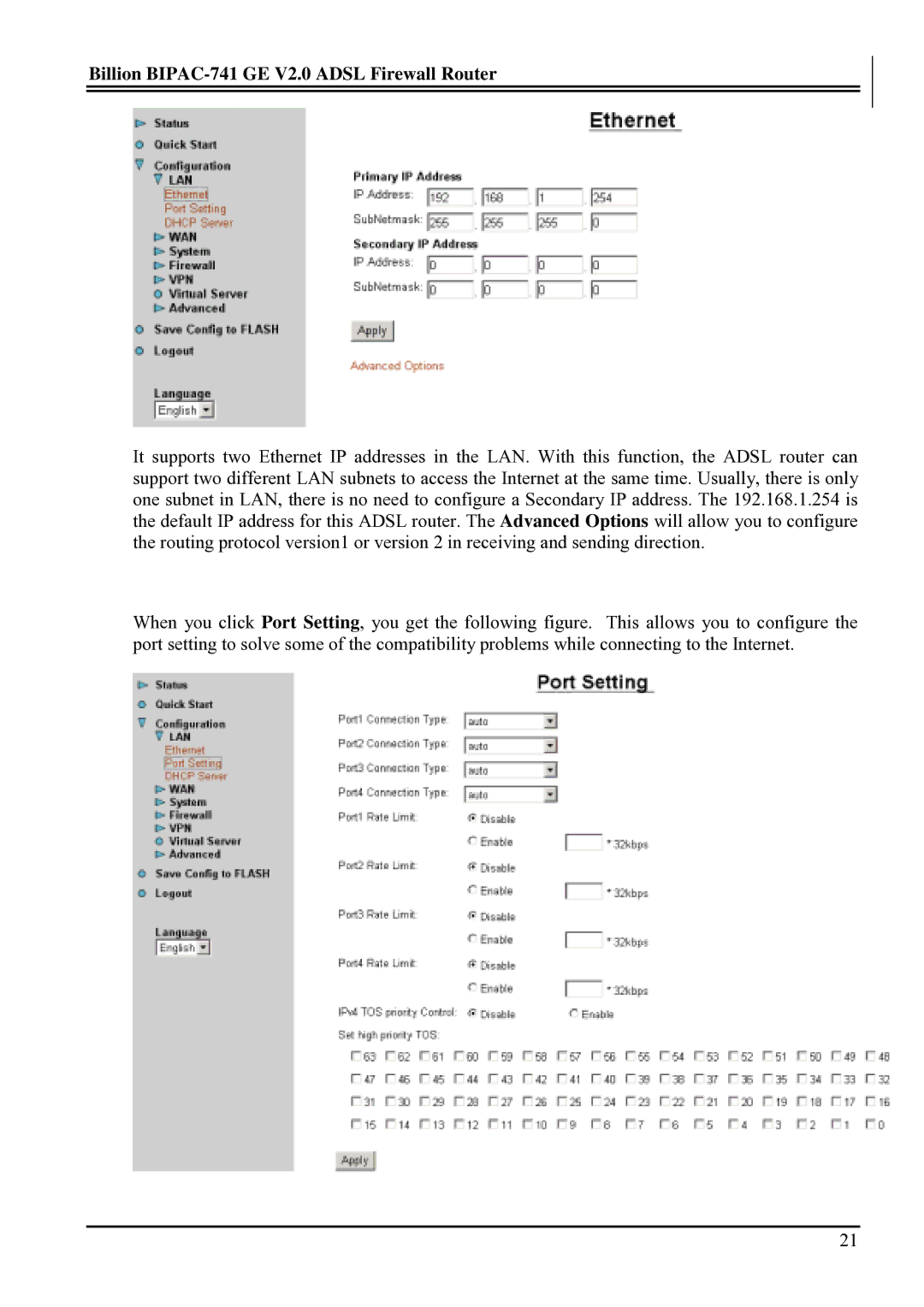 Billion Electric Company user manual Billion BIPAC-741 GE V2.0 Adsl Firewall Router 