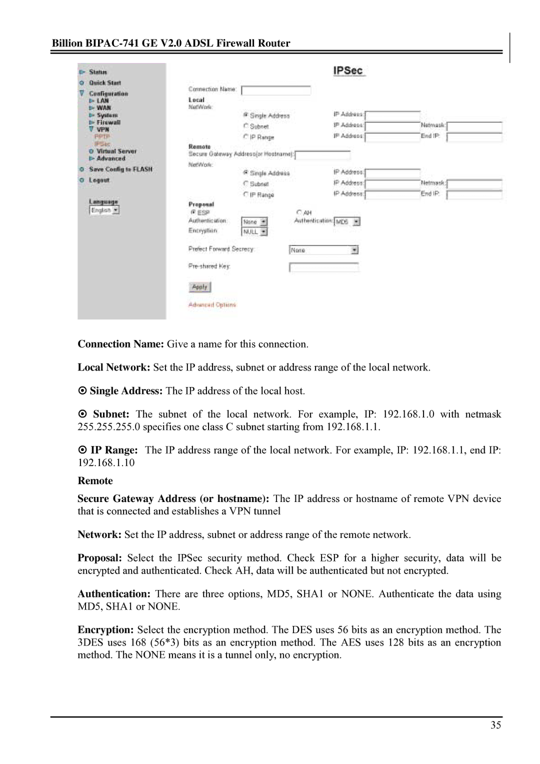 Billion Electric Company BIPAC-741 GE V2.0 user manual Remote 