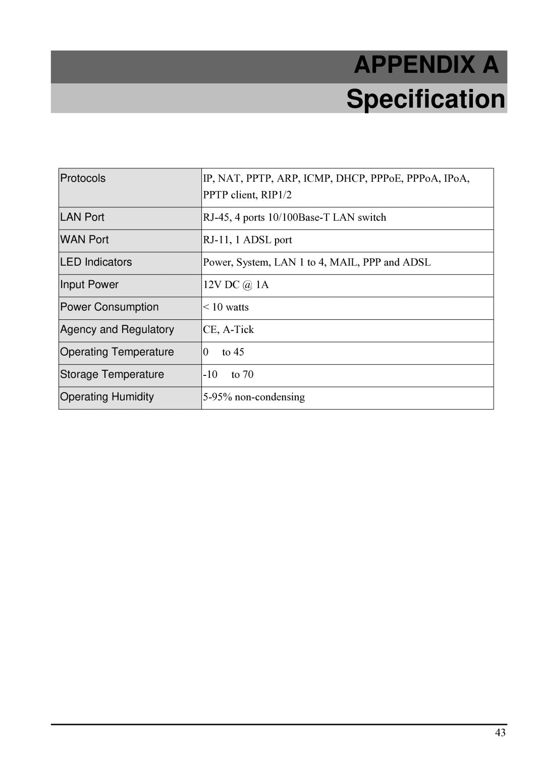 Billion Electric Company BIPAC-741 GE V2.0 user manual Specification 