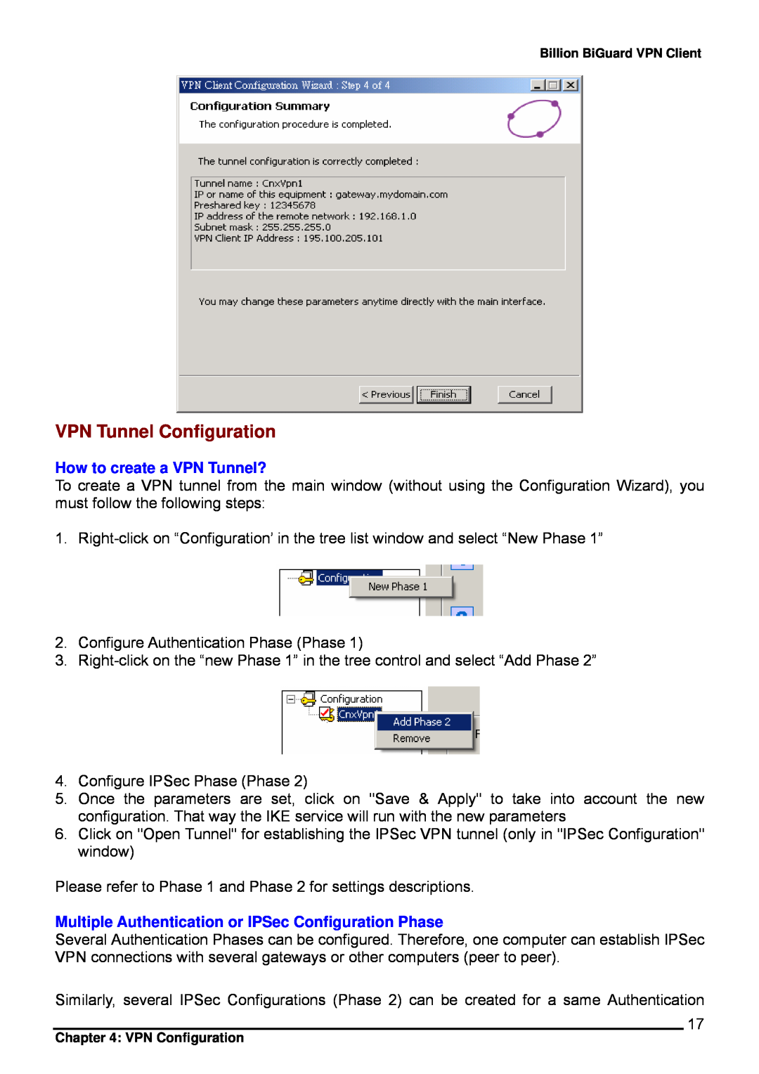 Billion Electric Company CO1 user manual VPN Tunnel Configuration, How to create a VPN Tunnel? 