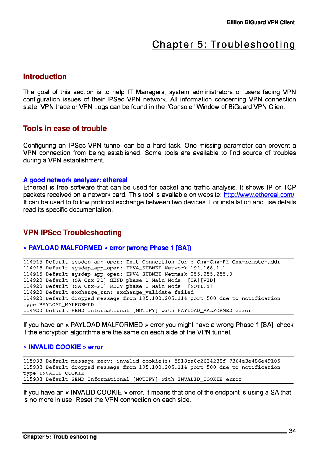 Billion Electric Company CO1 user manual Introduction, Tools in case of trouble, VPN IPSec Troubleshooting 