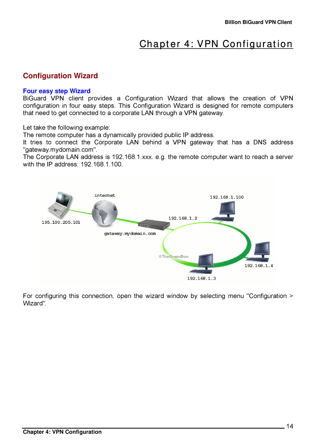 Billion Electric Company CO1 user manual VPN Configuration, Configuration Wizard, Four easy step Wizard 