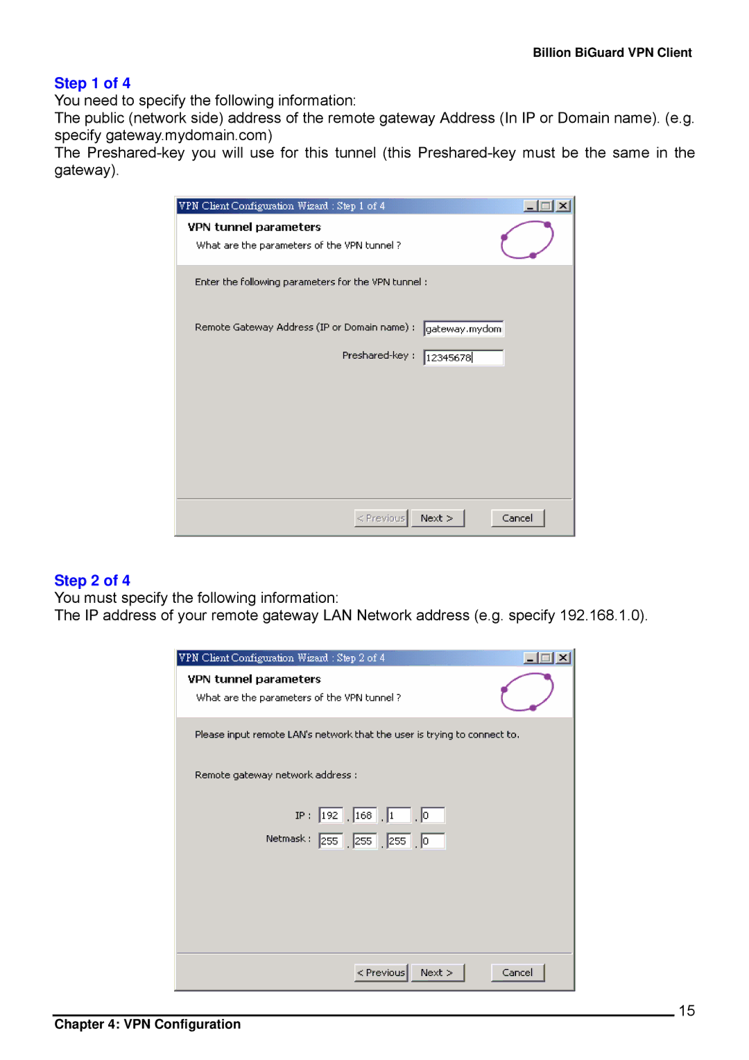 Billion Electric Company CO1 user manual VPN Configuration 