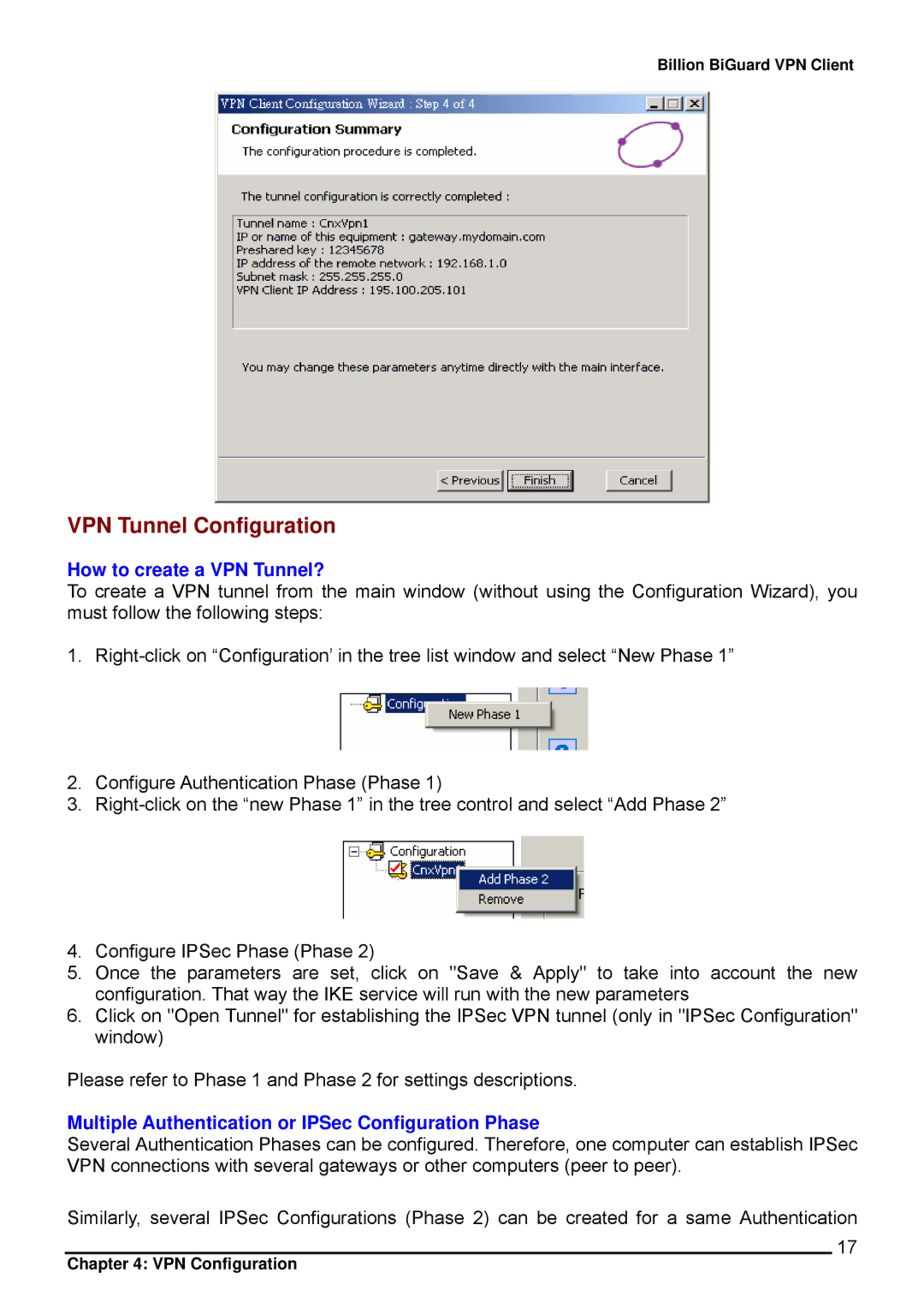 Billion Electric Company CO1 user manual VPN Tunnel Configuration, How to create a VPN Tunnel? 