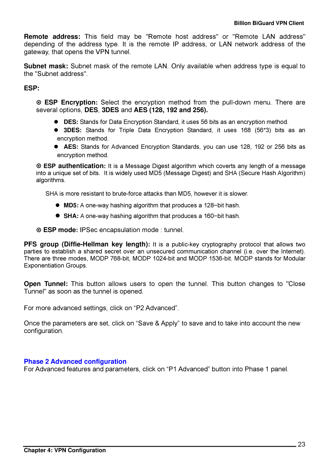 Billion Electric Company CO1 user manual Esp, Phase 2 Advanced configuration 