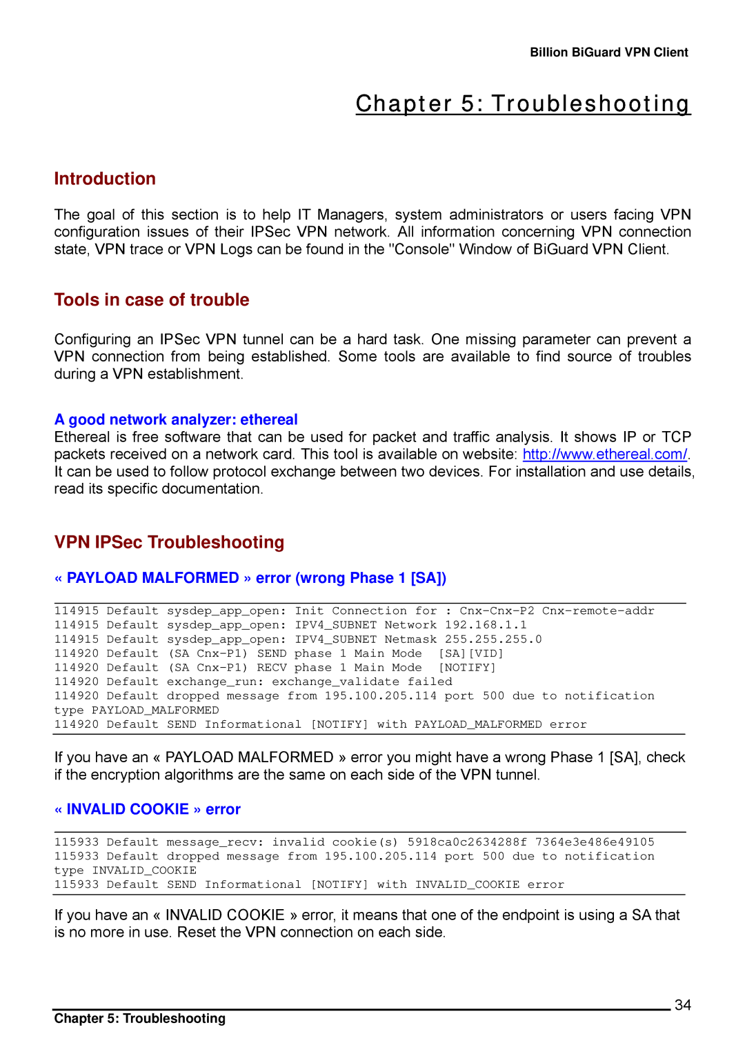 Billion Electric Company CO1 user manual Introduction, Tools in case of trouble, VPN IPSec Troubleshooting 