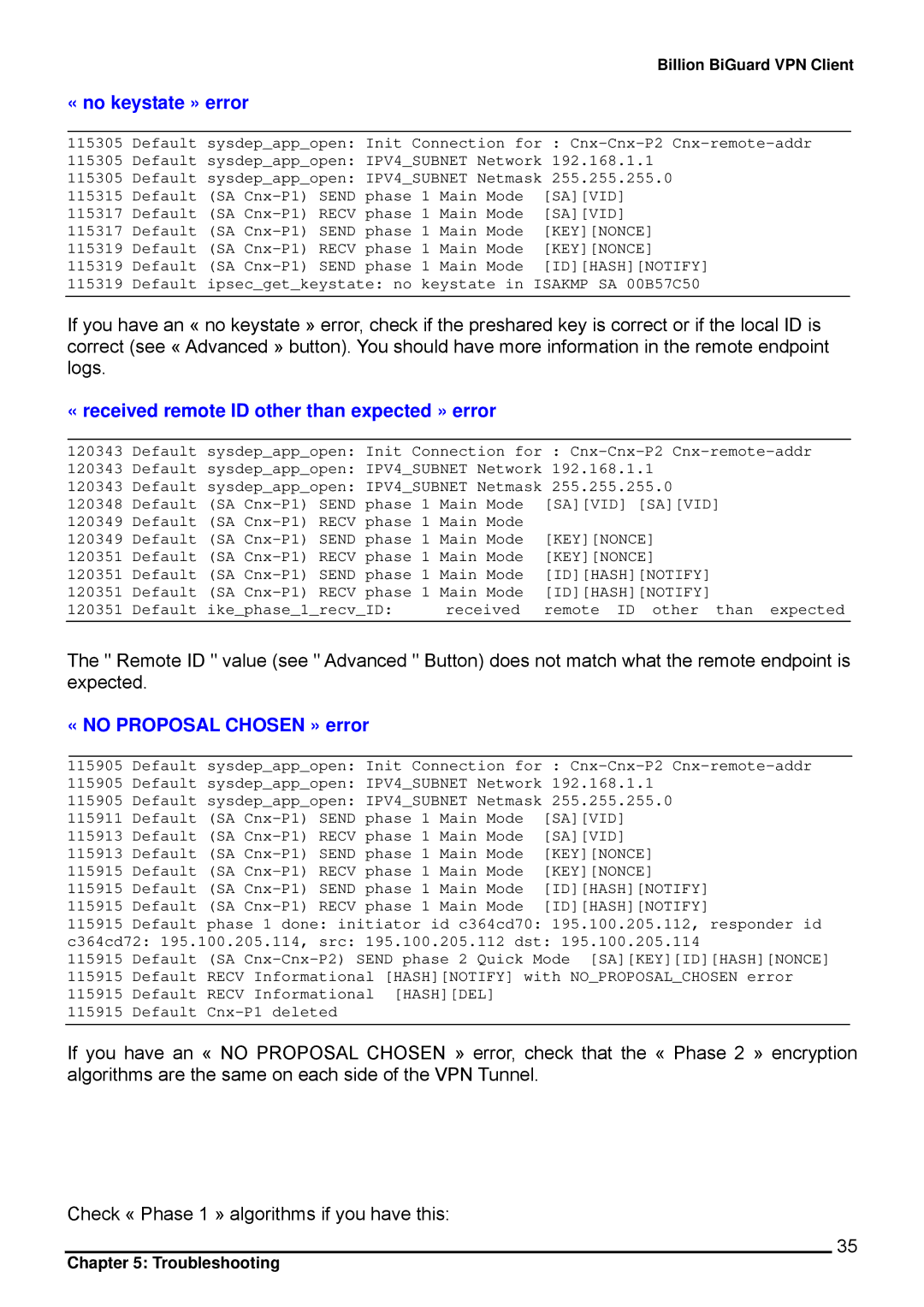 Billion Electric Company CO1 user manual « no keystate » error, « received remote ID other than expected » error 