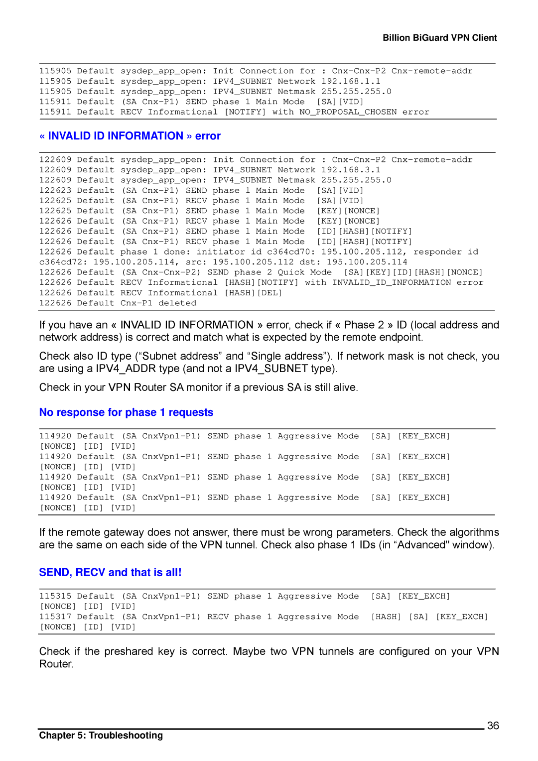 Billion Electric Company CO1 user manual « Invalid ID Information » error, No response for phase 1 requests 