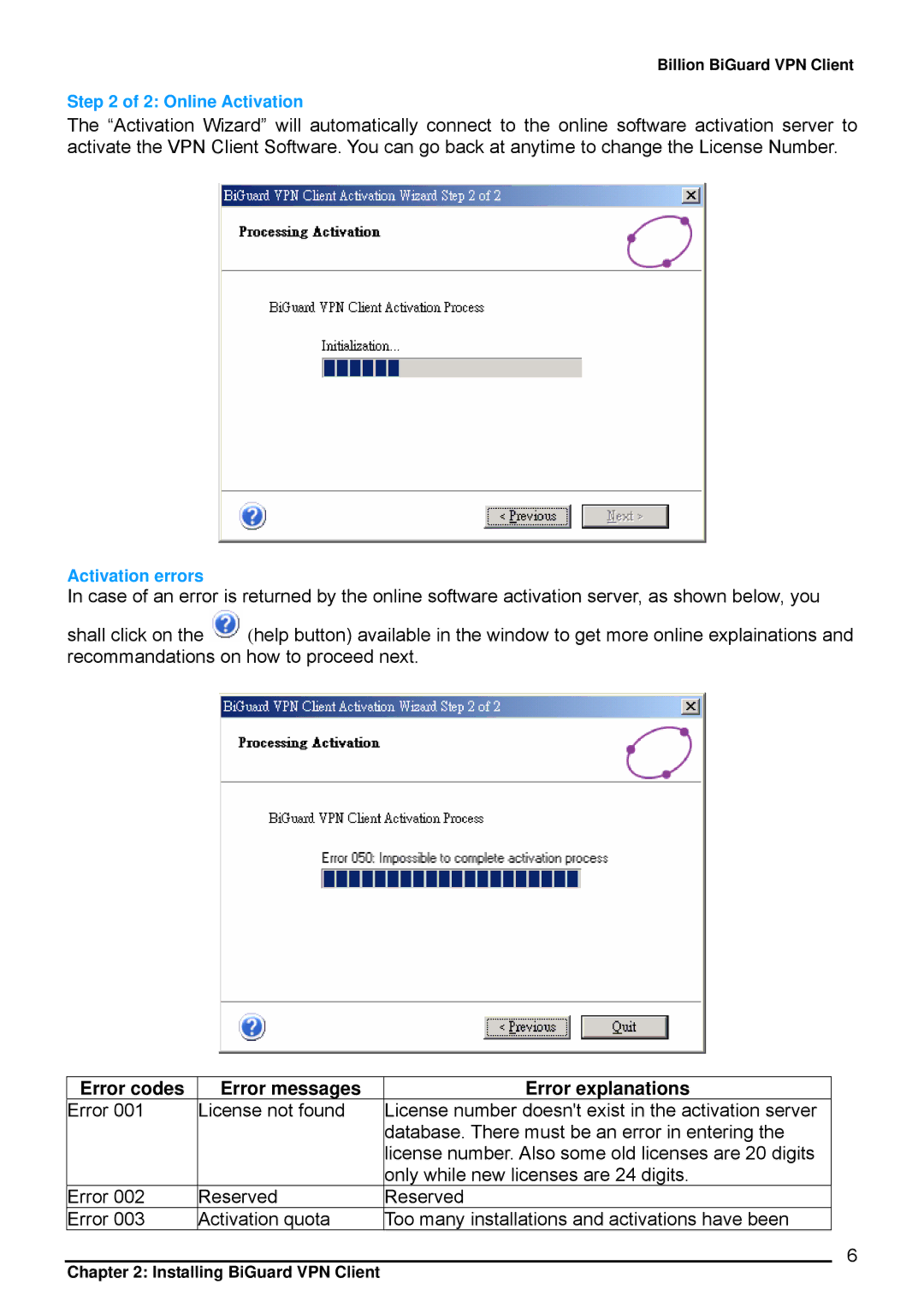 Billion Electric Company CO1 user manual Error codes Error messages Error explanations 