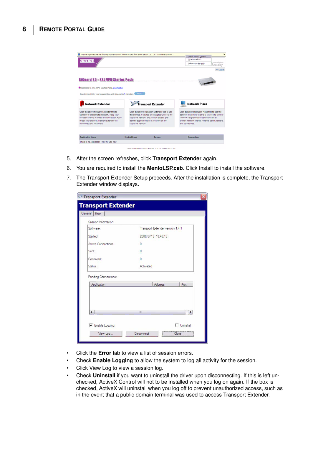 Billion Electric Company S5 manual Remote Portal Guide 