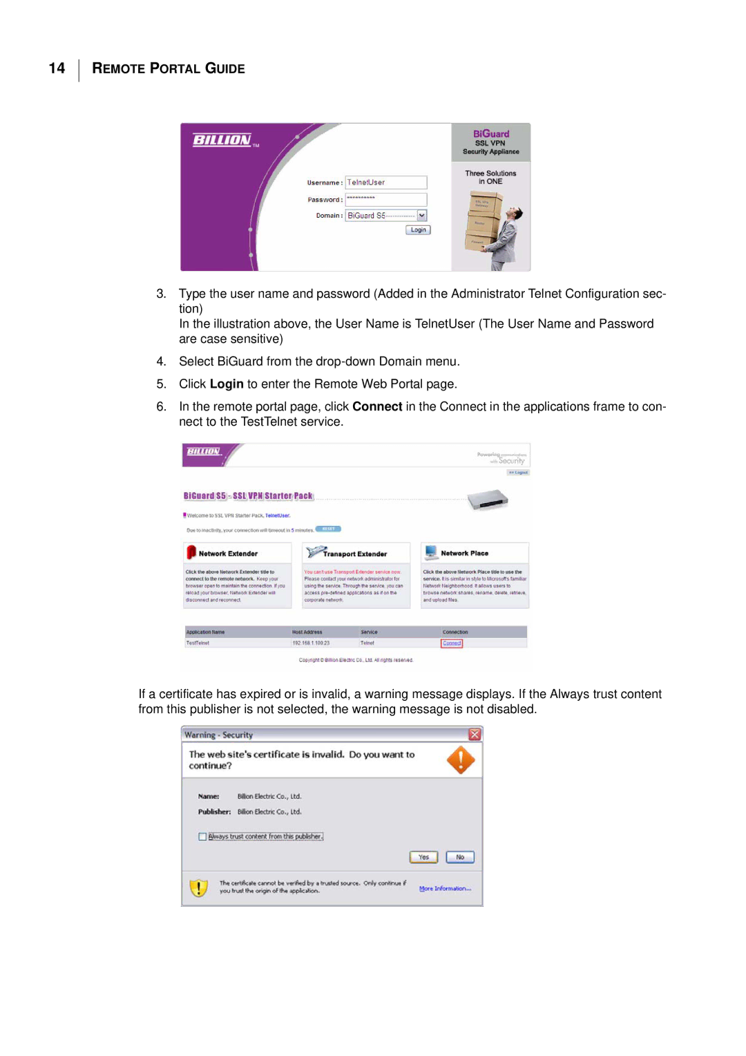 Billion Electric Company S5 manual Remote Portal Guide 