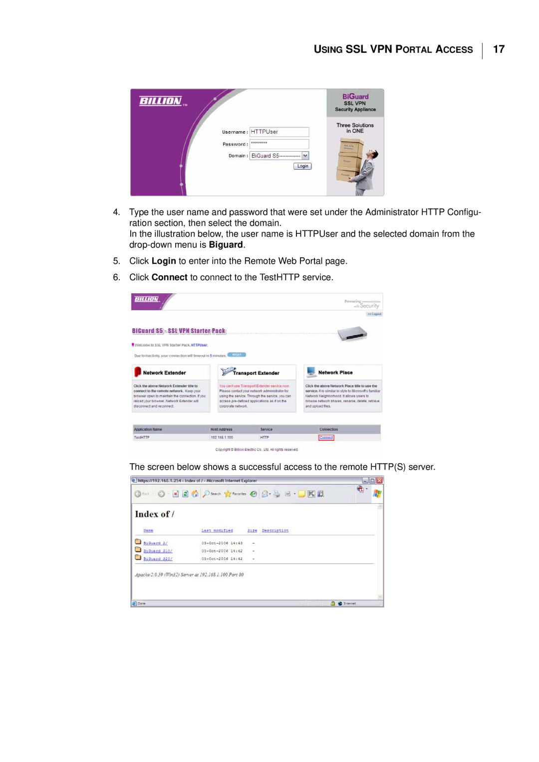 Billion Electric Company S5 manual Using SSL VPN Portal Access 