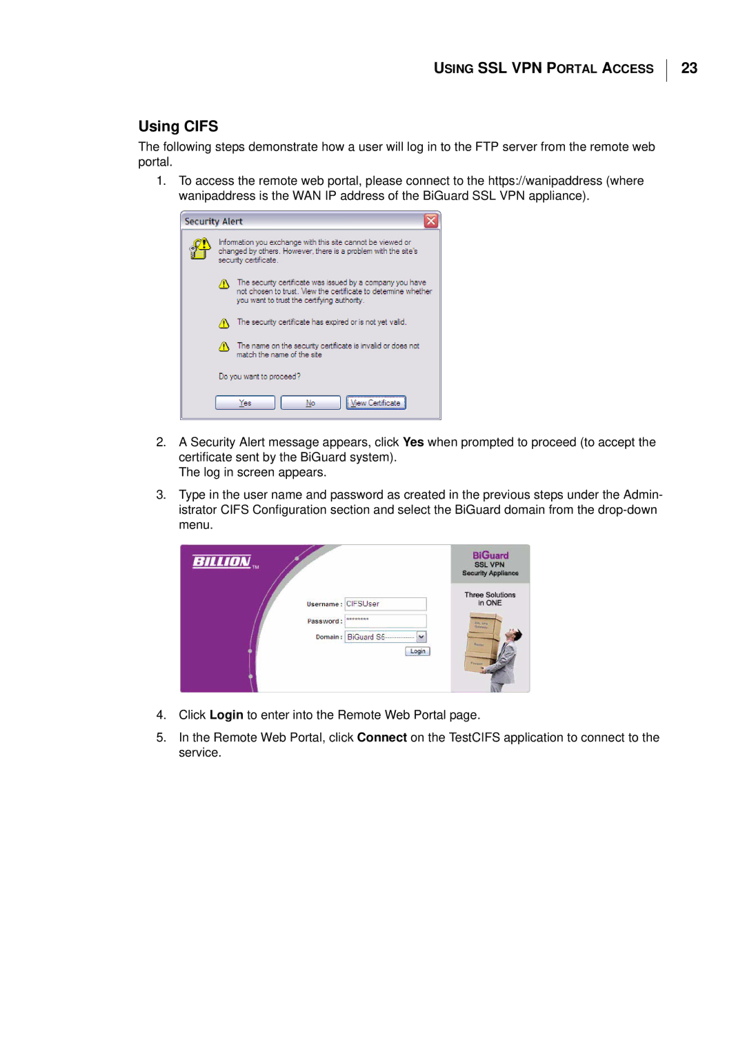 Billion Electric Company S5 manual Using Cifs 