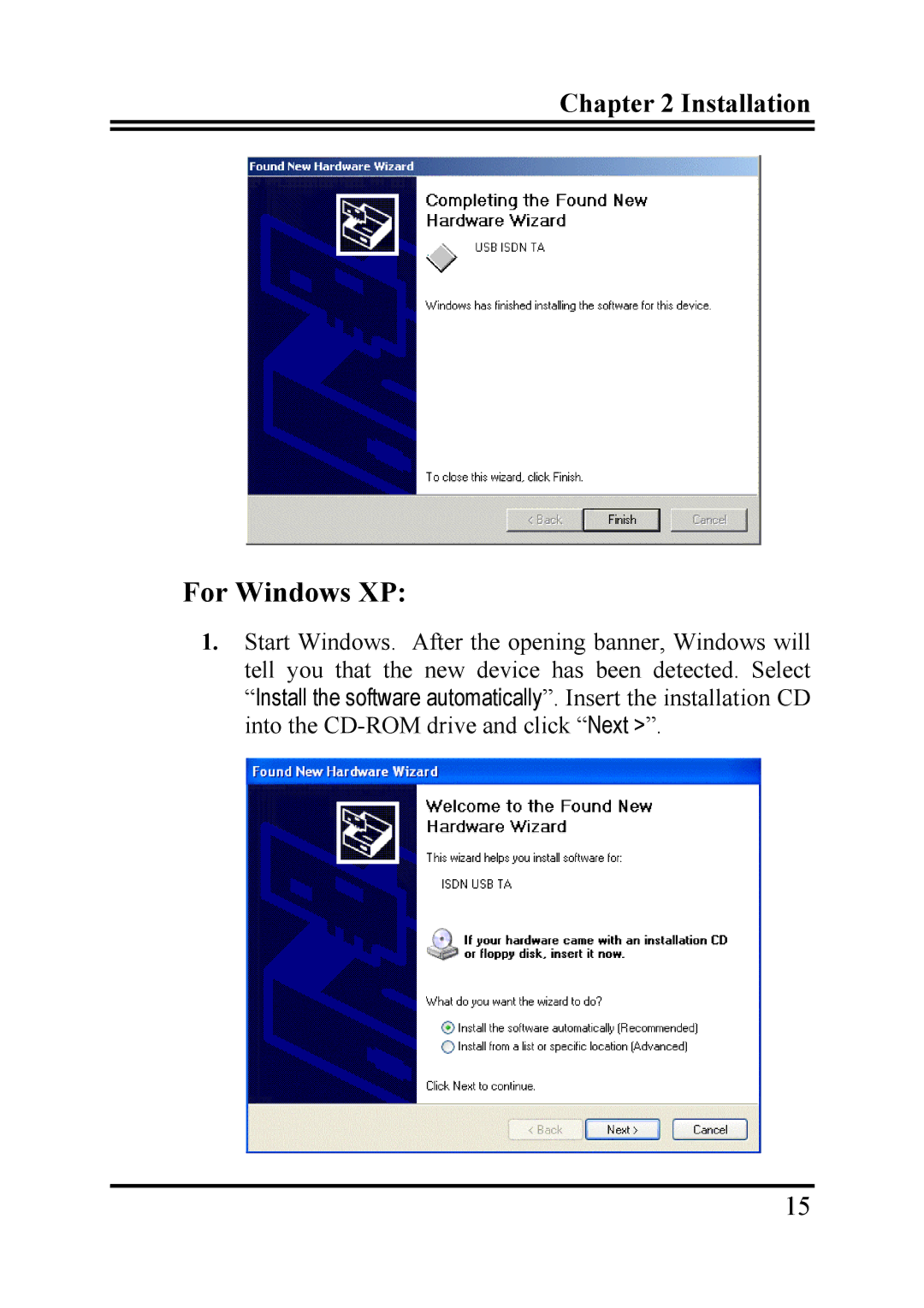 Billion Electric Company TA128 user manual For Windows XP 