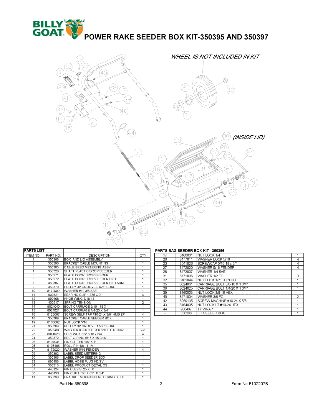 Billy Goat 350395, 350397 manual Parts List, Pulley 3V Groove 1.530 Bore 