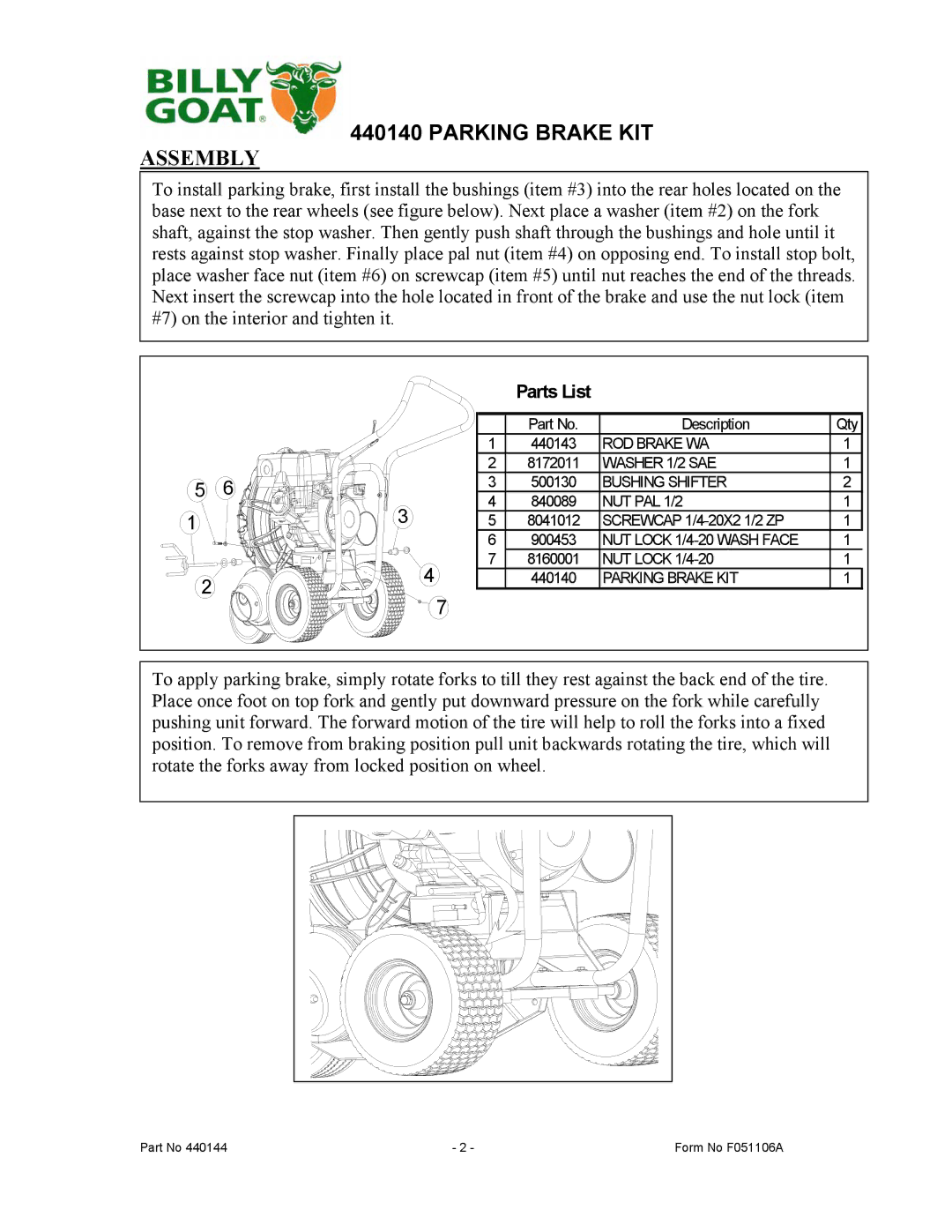 Billy Goat 440140 manual Assembly, Parts List 