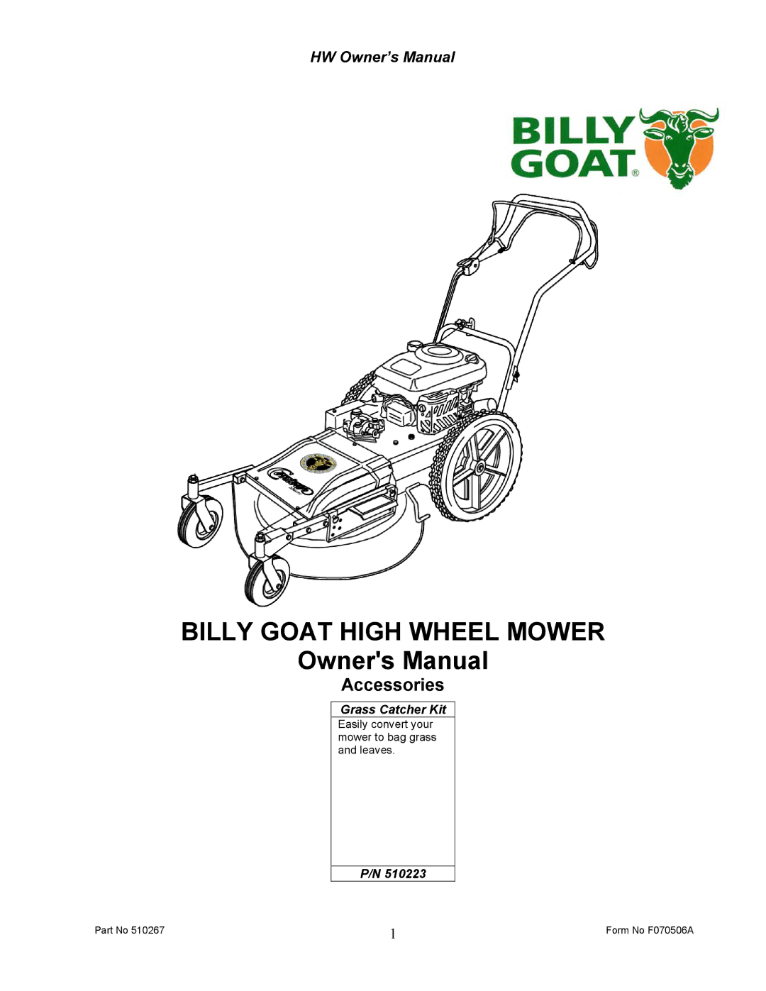 Billy Goat 510223 owner manual Billy Goat High Wheel Mower 