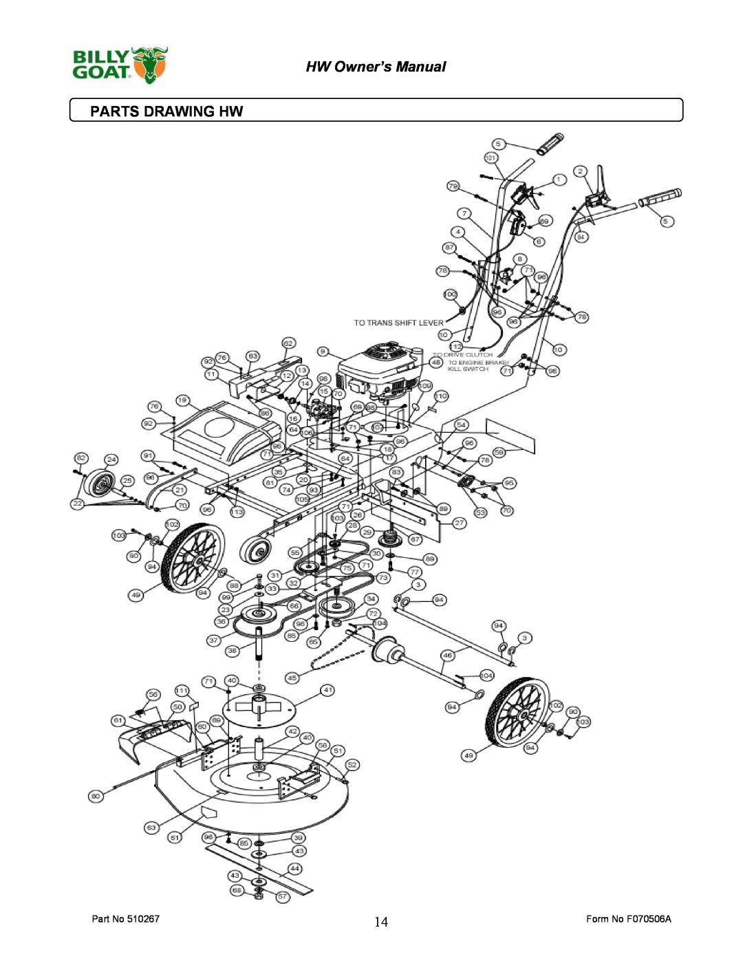 Billy Goat 510223 owner manual Parts Drawing Hw 