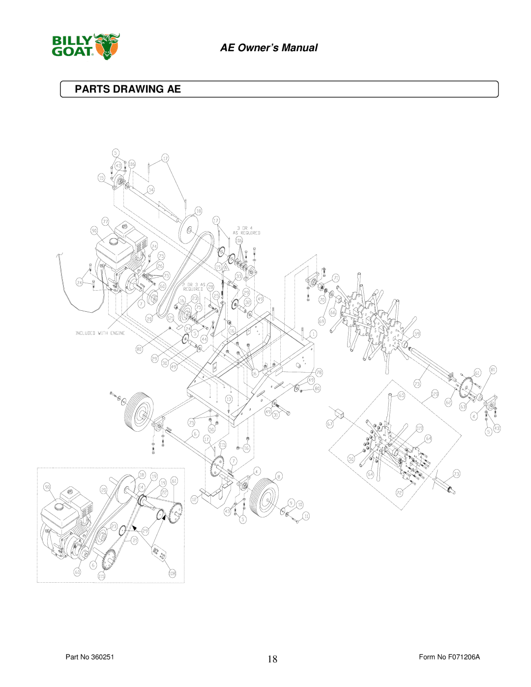 Billy Goat AE400H, AE450 owner manual Parts Drawing AE 