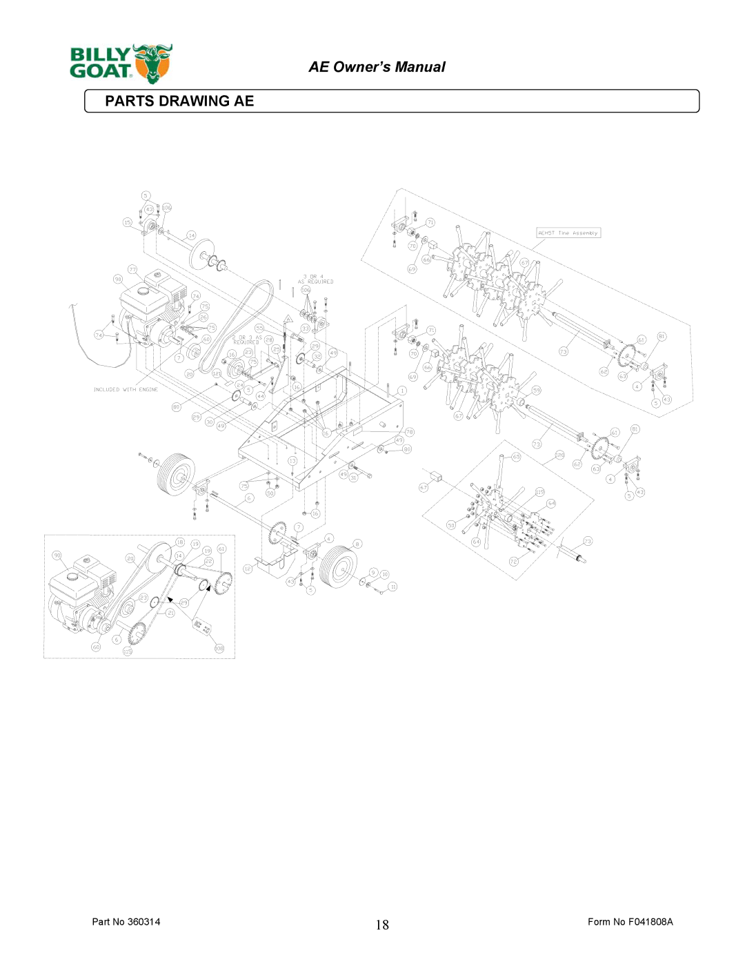 Billy Goat AE401H5T owner manual Parts Drawing AE 