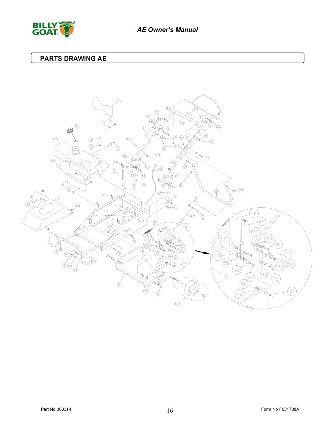 Billy Goat AE401HST, AE401S owner manual Parts Drawing AE 