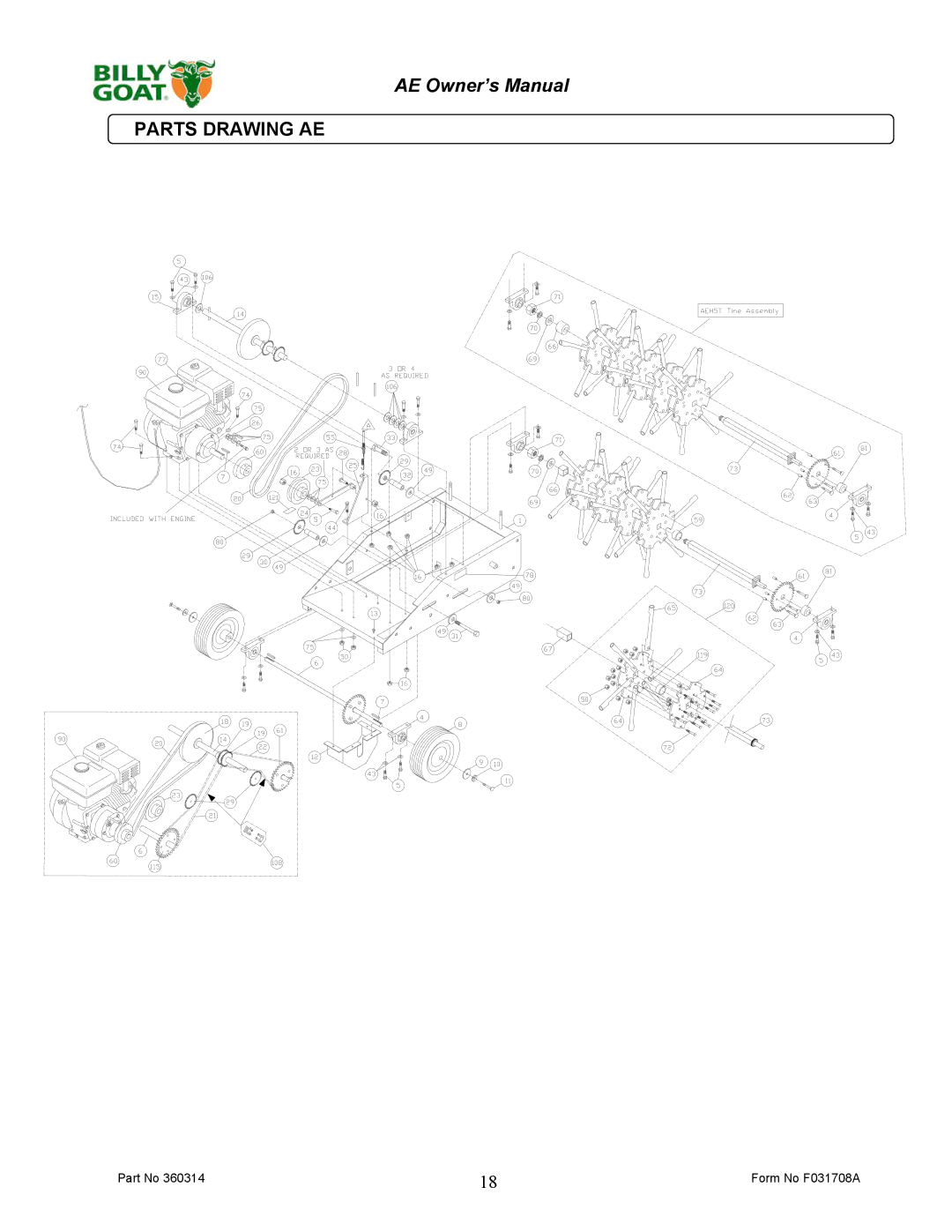 Billy Goat AE401HST, AE401S owner manual Parts Drawing AE 