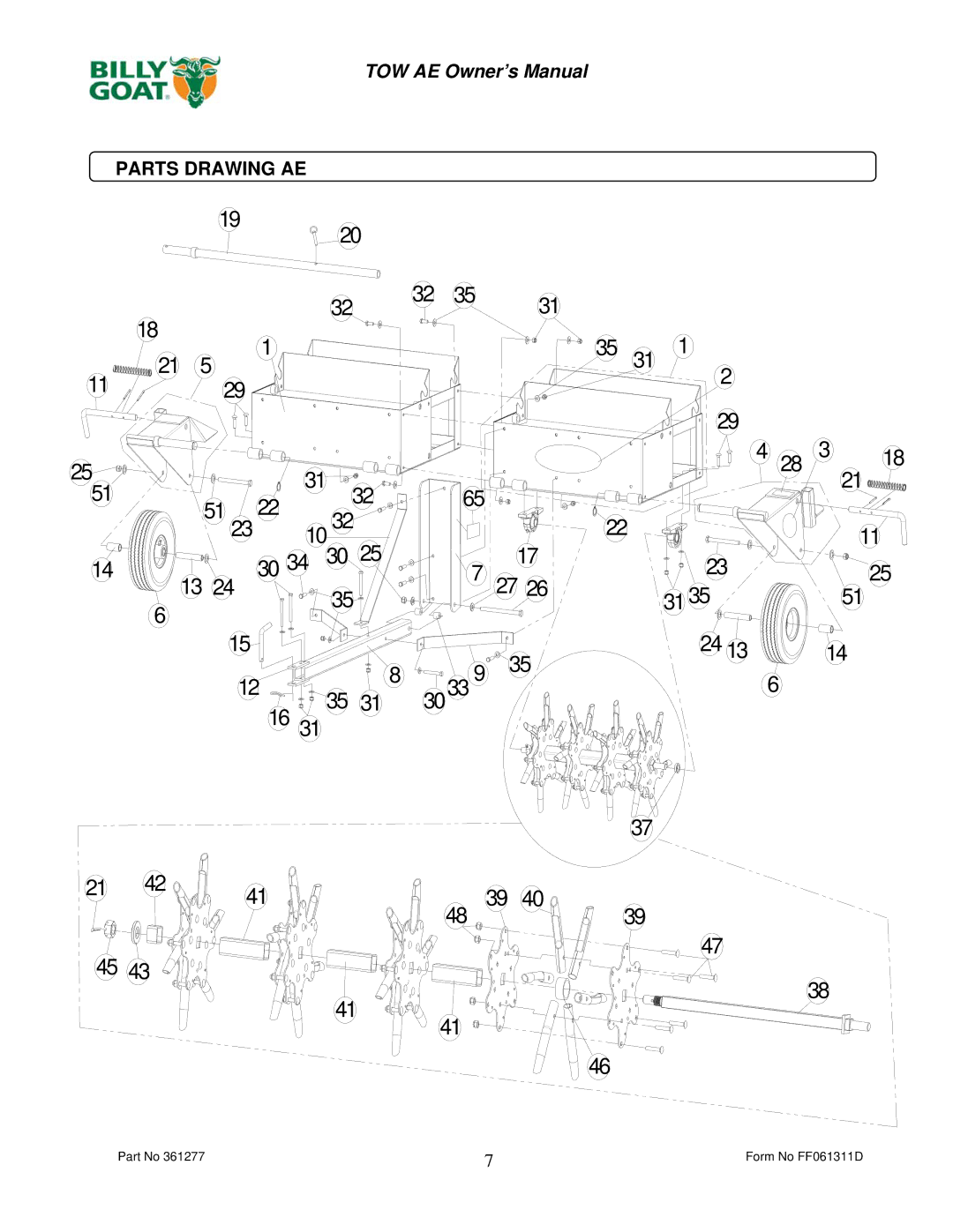 Billy Goat AET48 owner manual Parts Drawing AE 