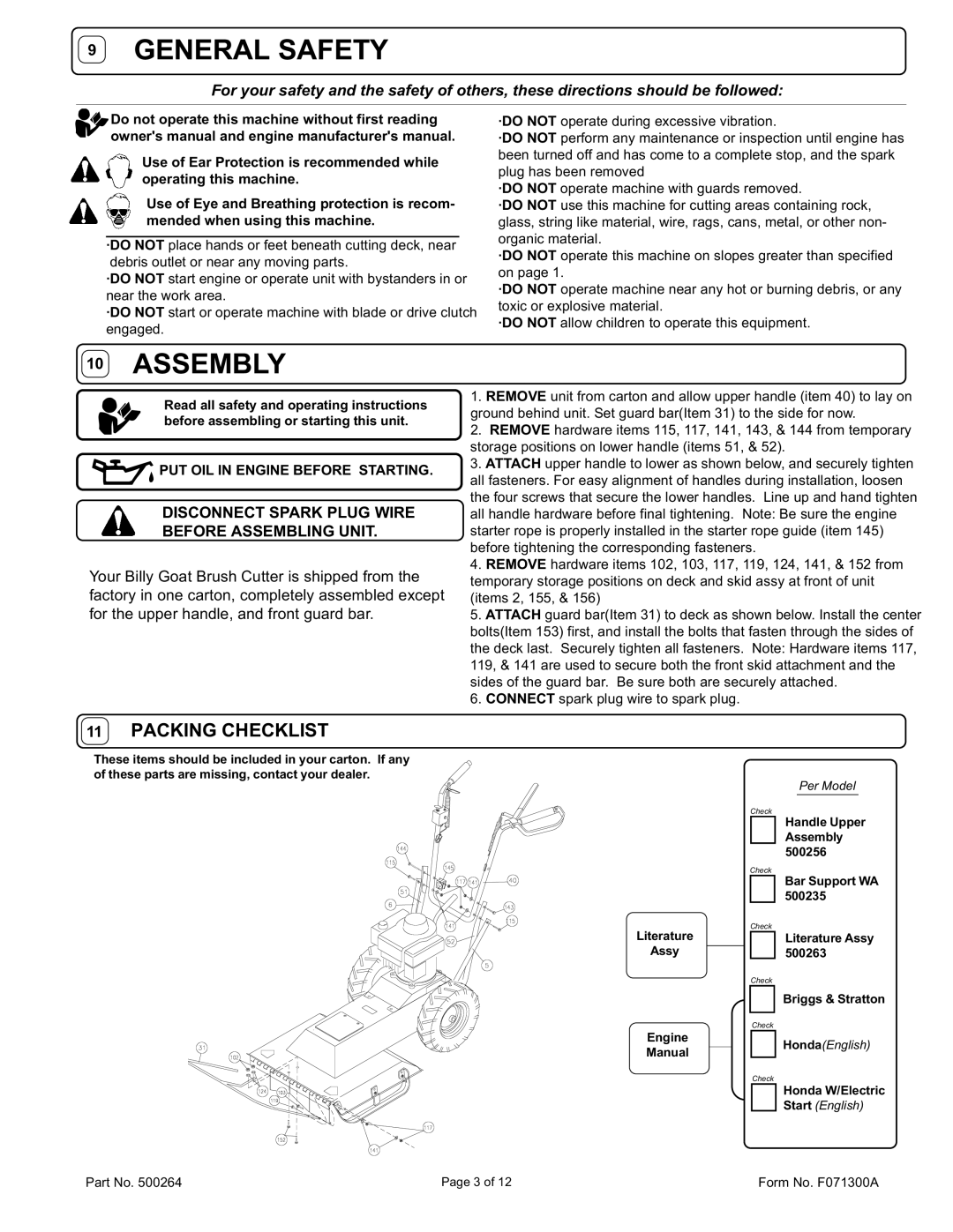 Billy Goat BC2401HE owner manual Disconnect Spark Plug Wire Before Assembling Unit 