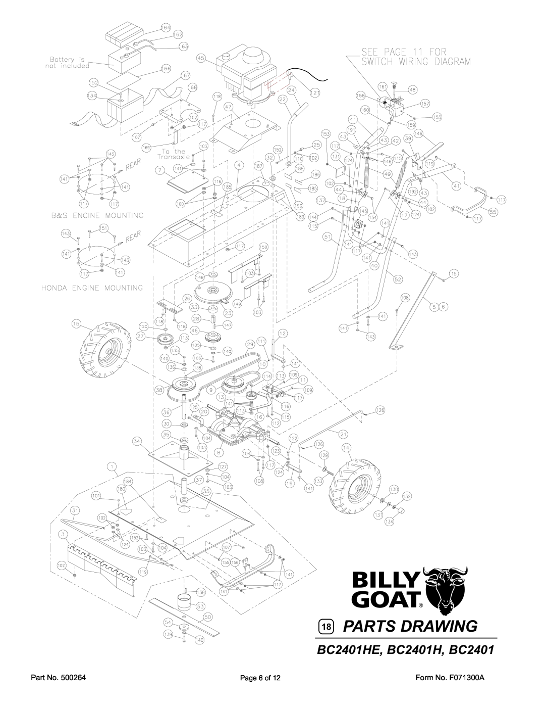 Billy Goat owner manual Parts Drawing, BC2401HE, BC2401H, BC2401 