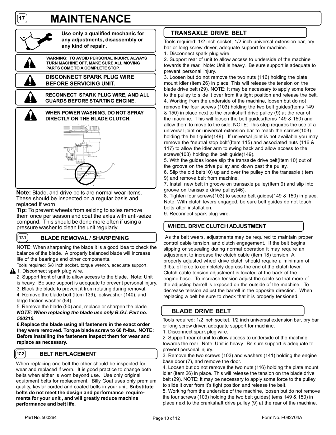 Billy Goat BC2401IC, BC2402H, BC2402HE, BC2402IC, BC2402H, BC2402HE, BC2402ICE Transaxle Drive Belt, Blade Drive Belt 