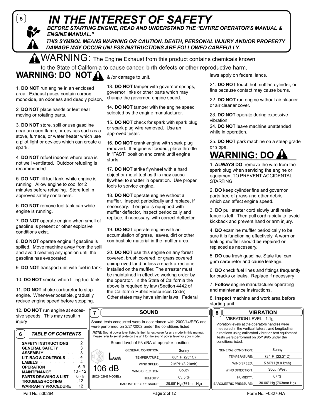 Billy Goat BC2401IC, BC2402H, BC2402HE, BC2402IC, BC2402H, BC2402HE, BC2402ICE owner manual 7SOUND, Vibration 