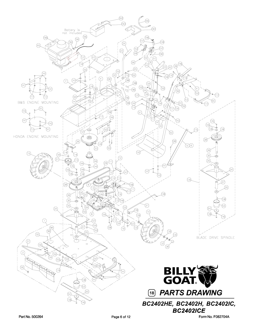 Billy Goat BC2401IC, BC2402H, BC2402HE owner manual Parts Drawing, BC2402HE, BC2402H, BC2402IC BC2402ICE 