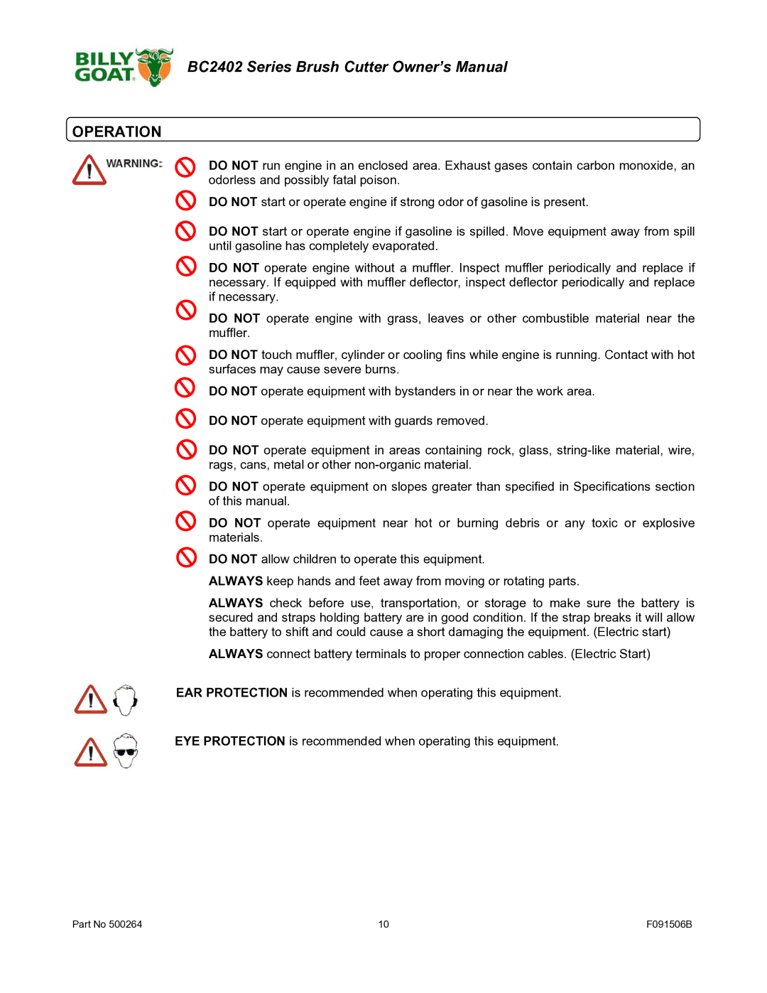 Billy Goat BC2402 owner manual Operation 