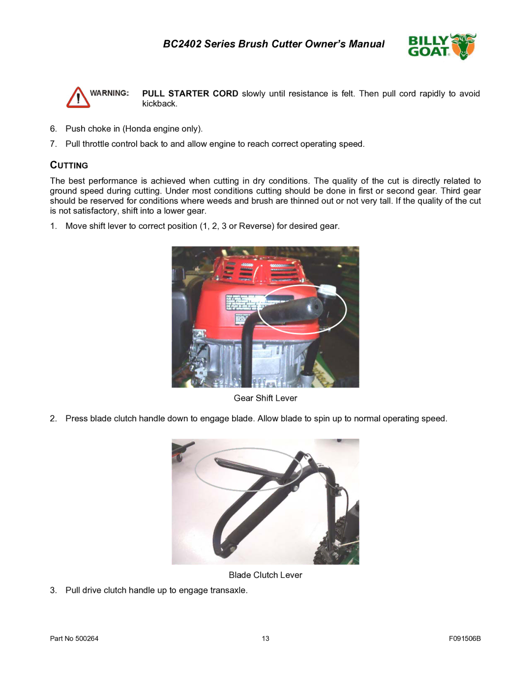 Billy Goat BC2402 owner manual Cutting 