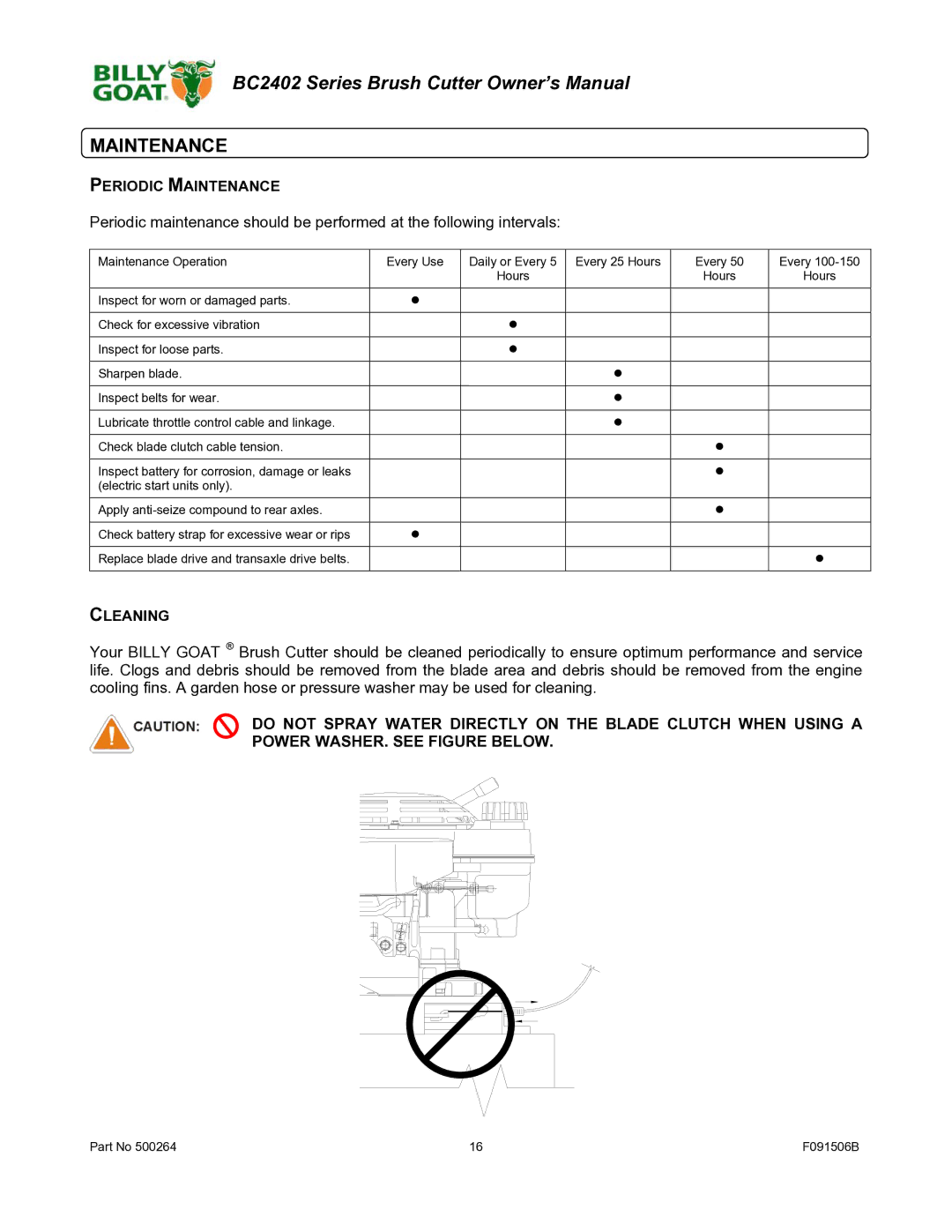 Billy Goat BC2402 owner manual Periodic Maintenance, Cleaning 