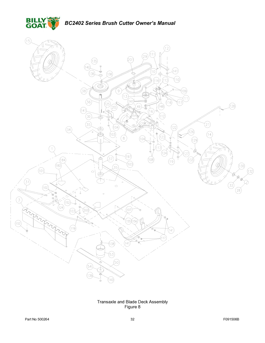 Billy Goat BC2402 owner manual Transaxle and Blade Deck Assembly 