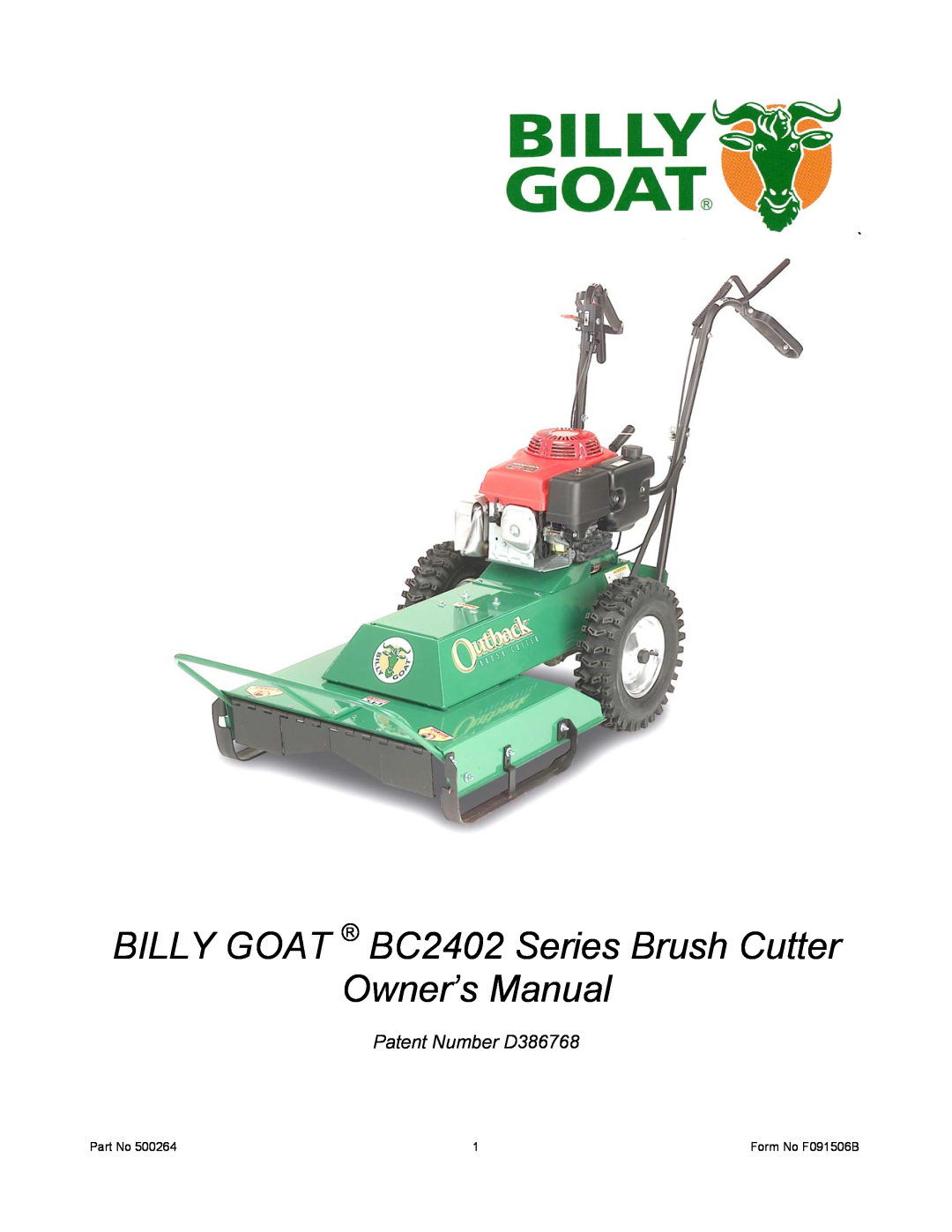 Billy Goat BC2402 owner manual Patent Number D386768 